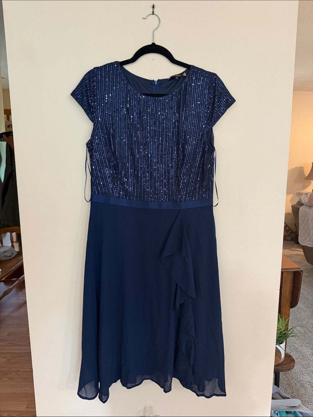 JS Collections Navy Sequin Bodice Midi Dress